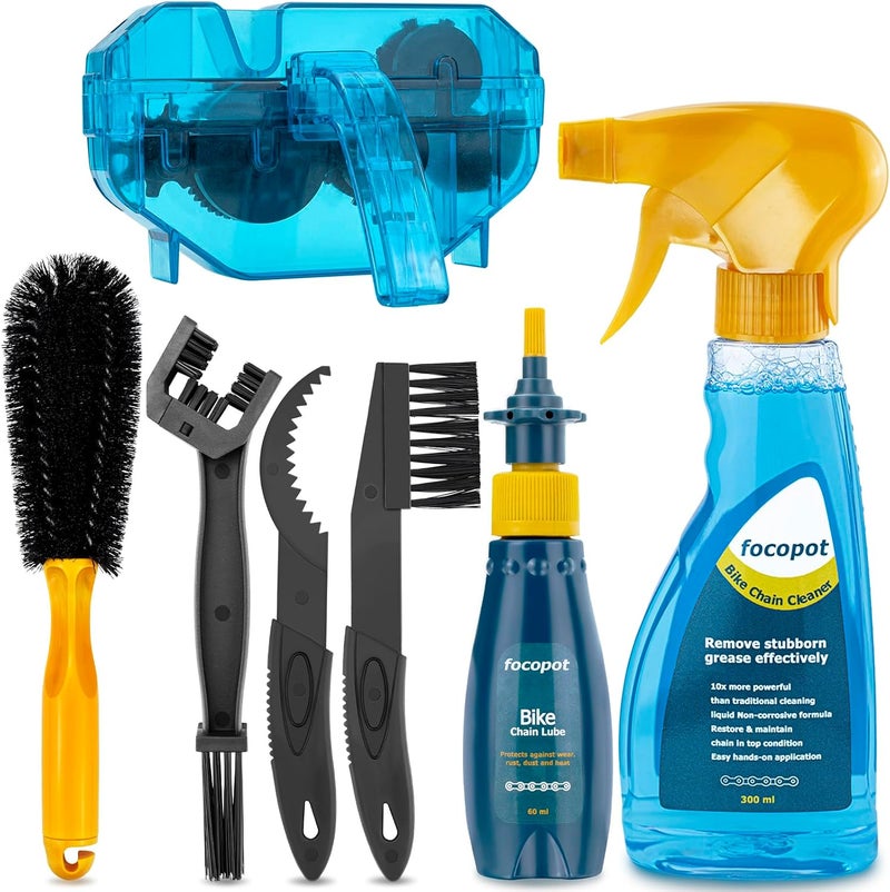 focopot Bike Cleaning Kit Including Bicycle Chain Cleaner Degreaser,Cycling Chain Lube,Cleaner Brush Tool,Scrubber,Suitable for Mountain/MTB,Ebike,Road Bike and Trail Bikes - Image 1